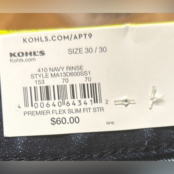 NWT Apt 9 Premier Flex Slim Fit Straight Men’s jeans Navy Rinse. size30/30 - Picture 5 of 8